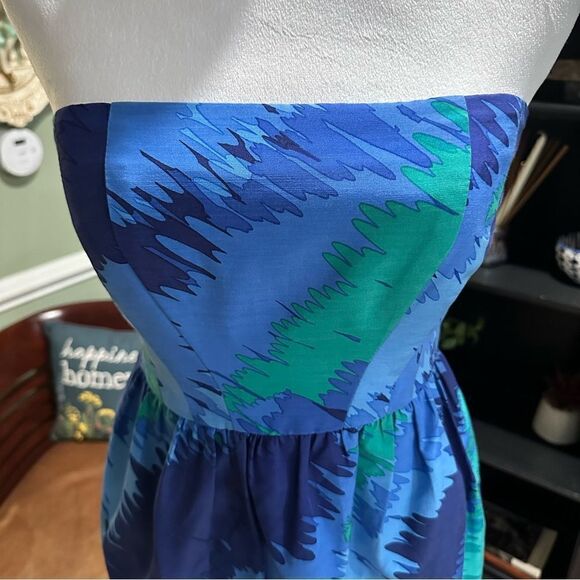 Shoshanna Blue Watercolor Strapless Dress Size 2 - Picture 2 of 12